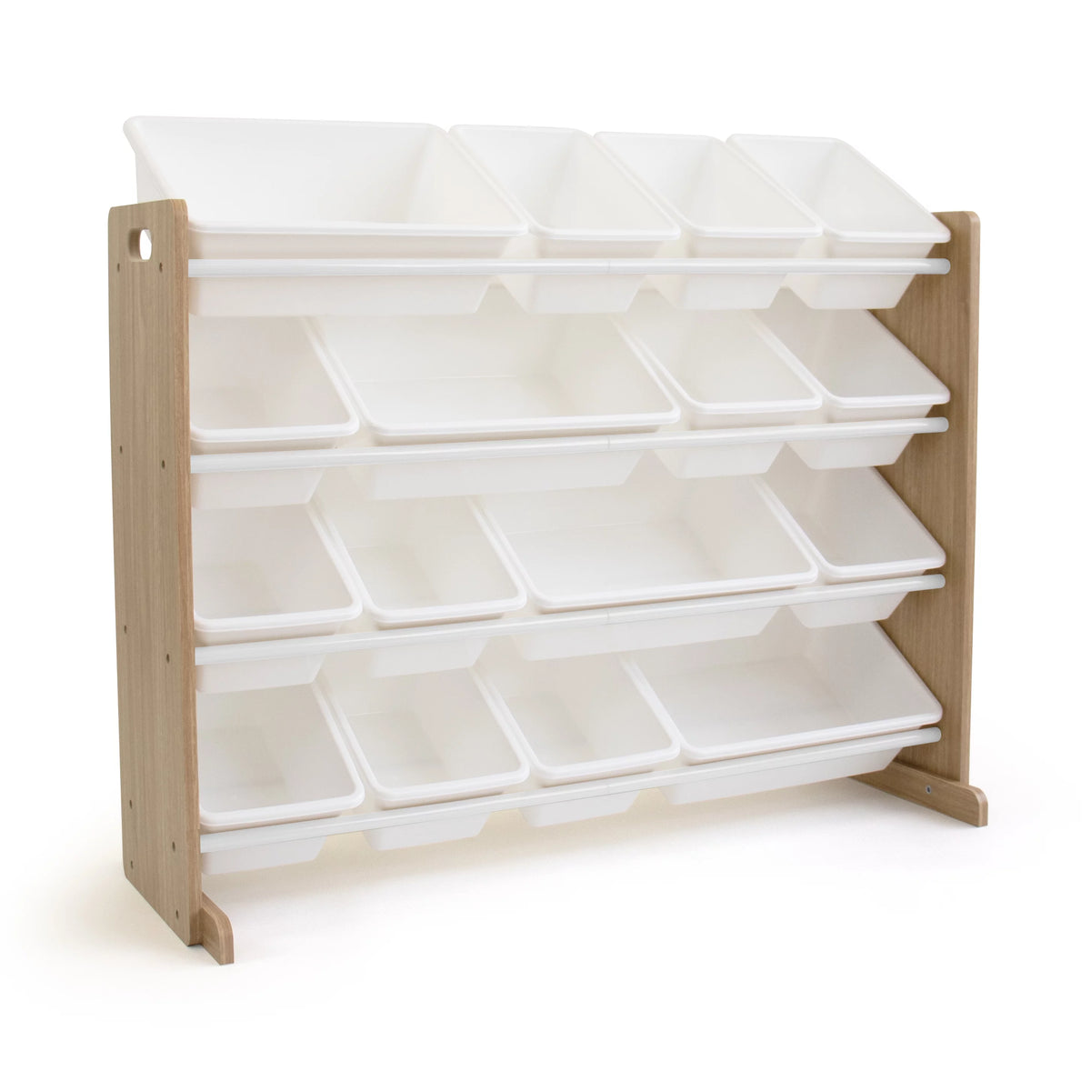 Kids Wood Toy Storage Organizer with 16 White Plastic Bins W919394