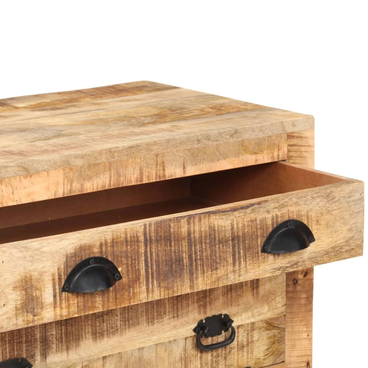Mango Wood Side Table with Storage Drawers and Wheels W59941