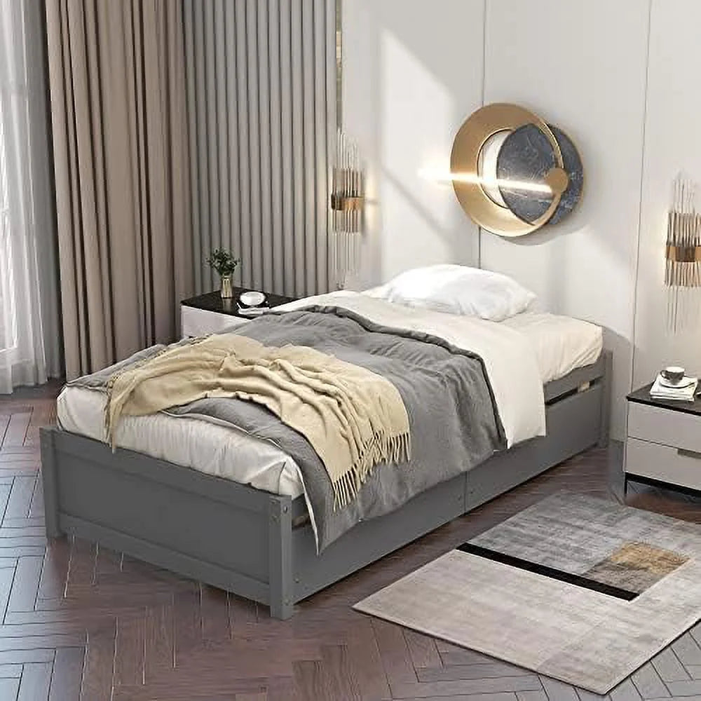 Solid Wood Platform Bed with Two Storage Drawers Q203