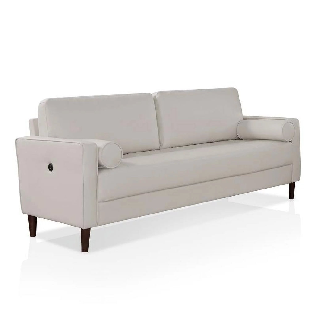 Faux Leather Sofa with USB Port in Ivory L6656