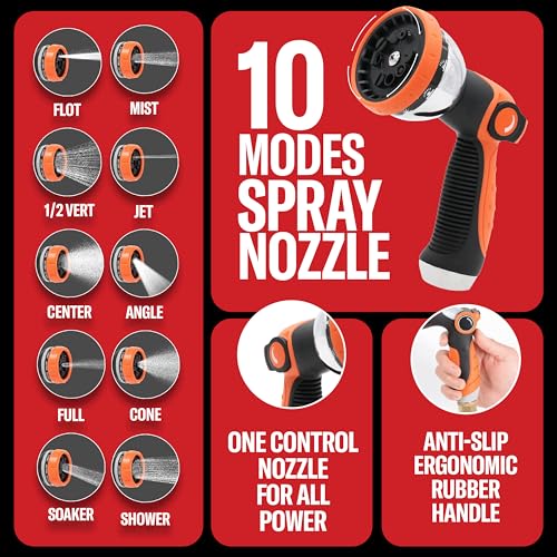 100 ft Stainless Steel Garden Hose Set with Spray Nozzle & Hook V66781