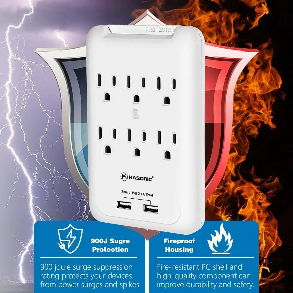 6-Outlet Wall Mount Surge Protector 2 Pack, 900 Joules with 2 USB Ports U34004