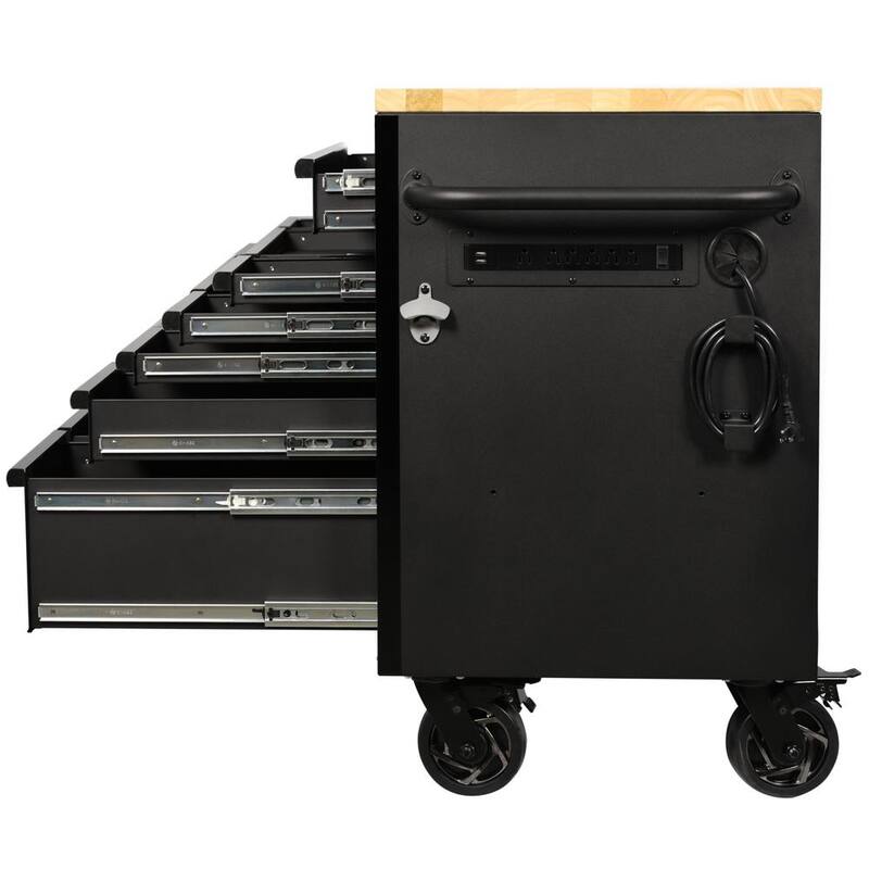 Heavy Duty 15-Drawer Mobile Workbench Tool Chest with Solid Wood Top in Matte Black C2405