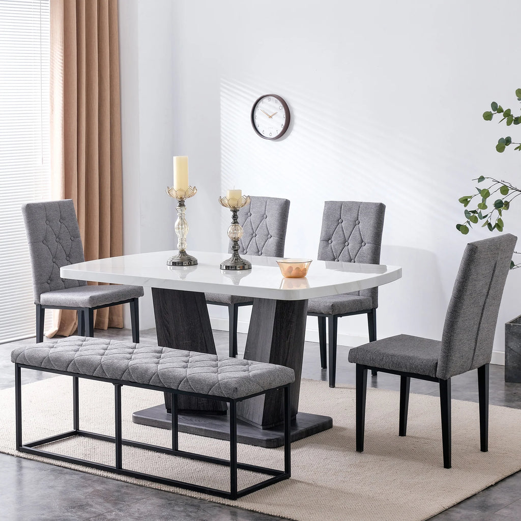 63" 6-Piece Dining Table with 4 Chairs & 1 Bench F701