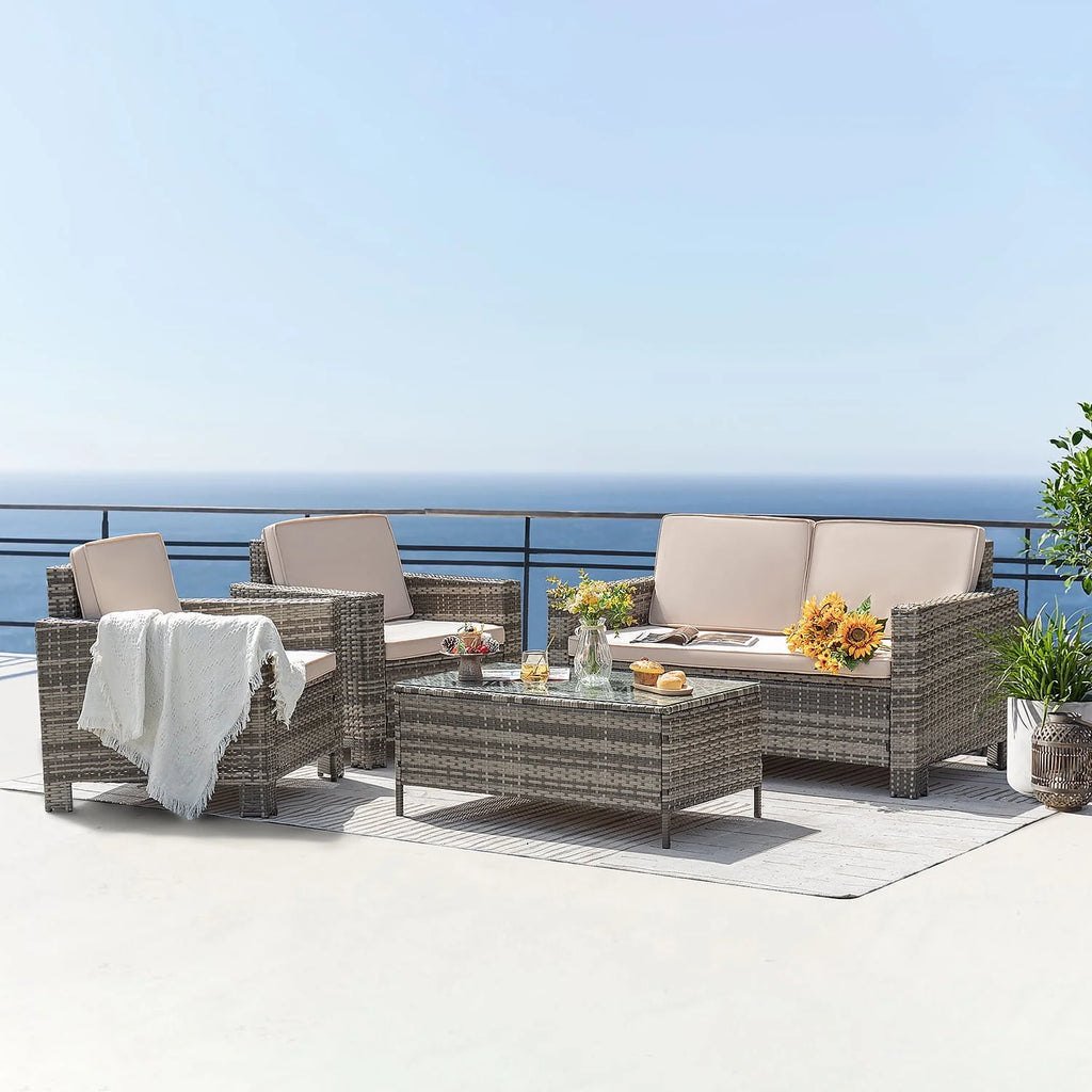 4-Piece Wicker Conversation Set with Cushions E284951