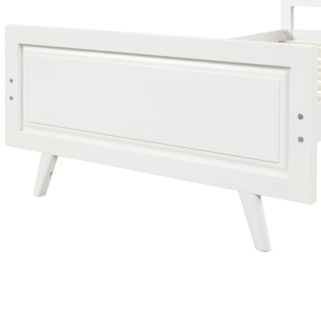 White Minimalist Wood Platform Bed Twin Bed Frame with Headboard U6483