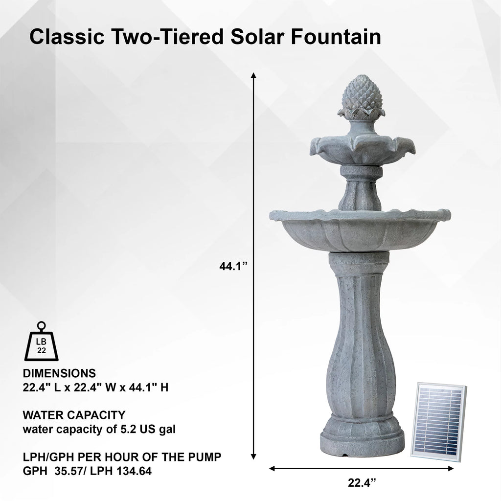 White 2-Tier Solar Water Fountain W4856