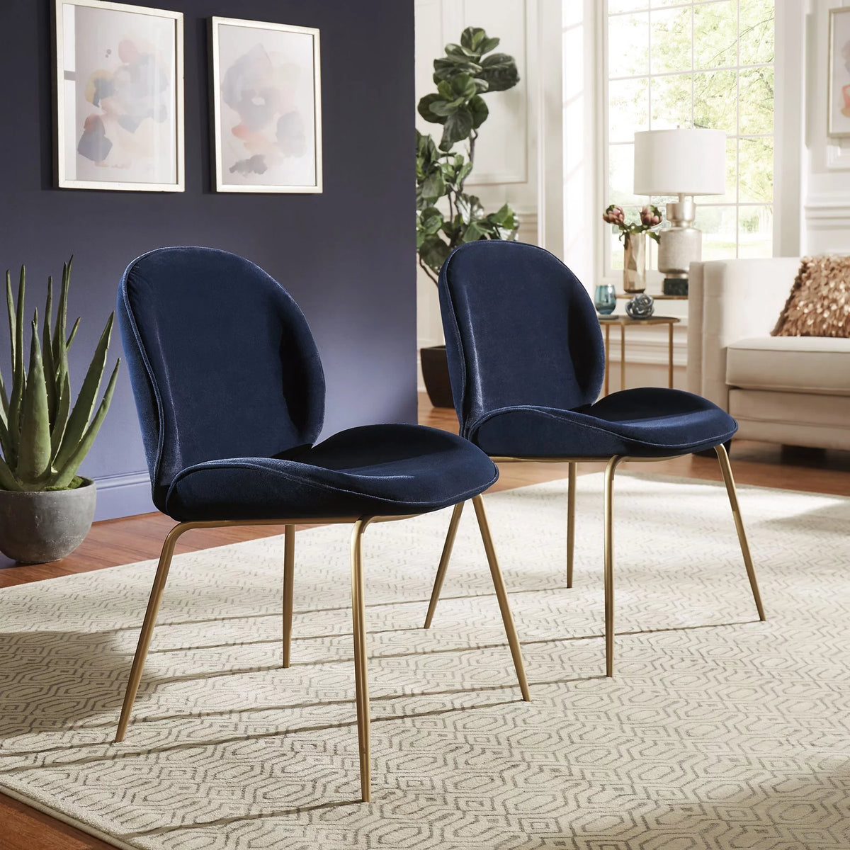 Blue Velvet Upholstered Dining Chair Set of 2 H33446