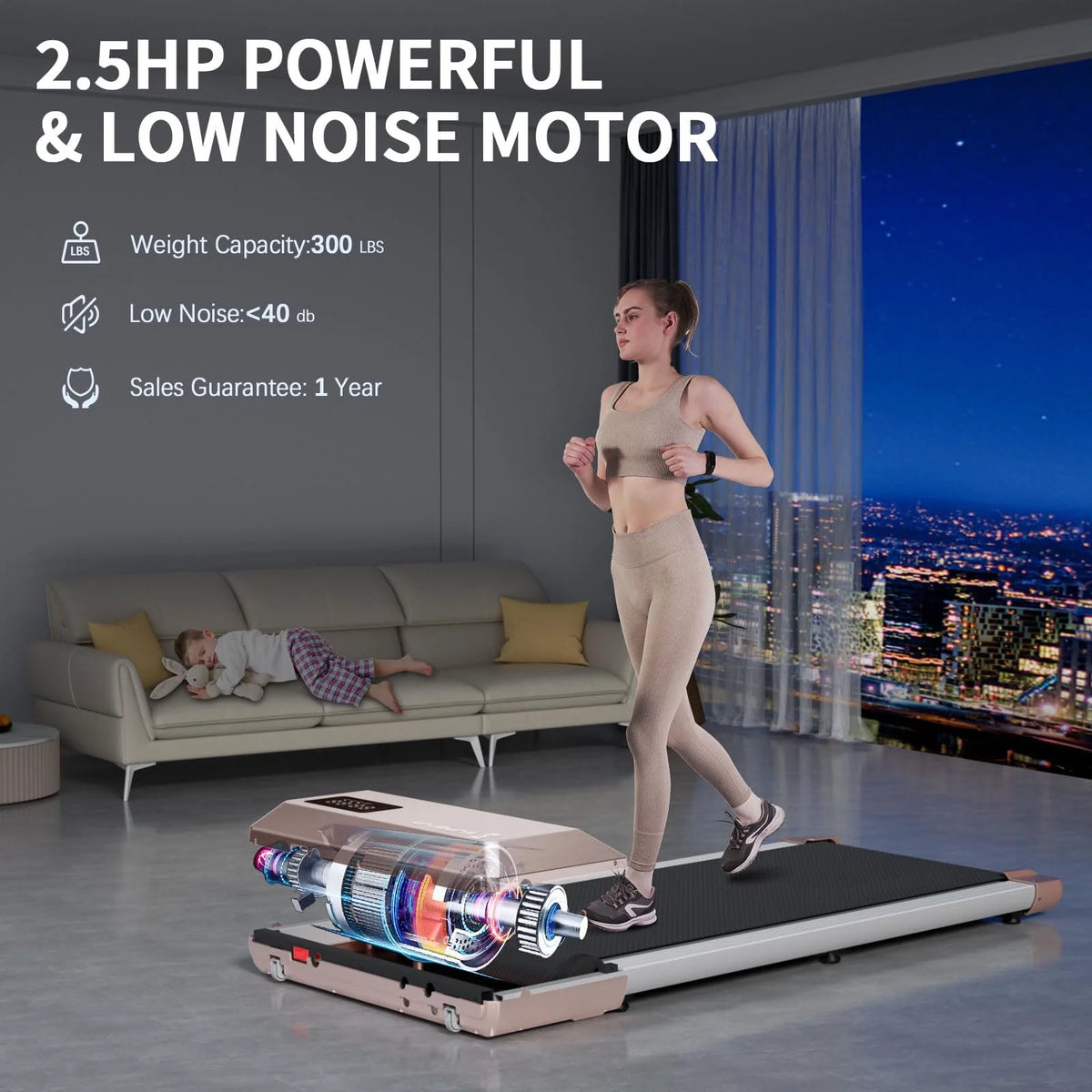 2 in 1 Under Desk Treadmill 300lbs Capacity with Remote Control U502309