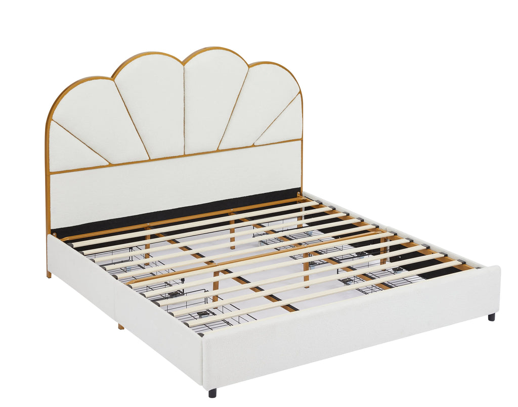 King Size Bed Frame with Drawer - White Z7629