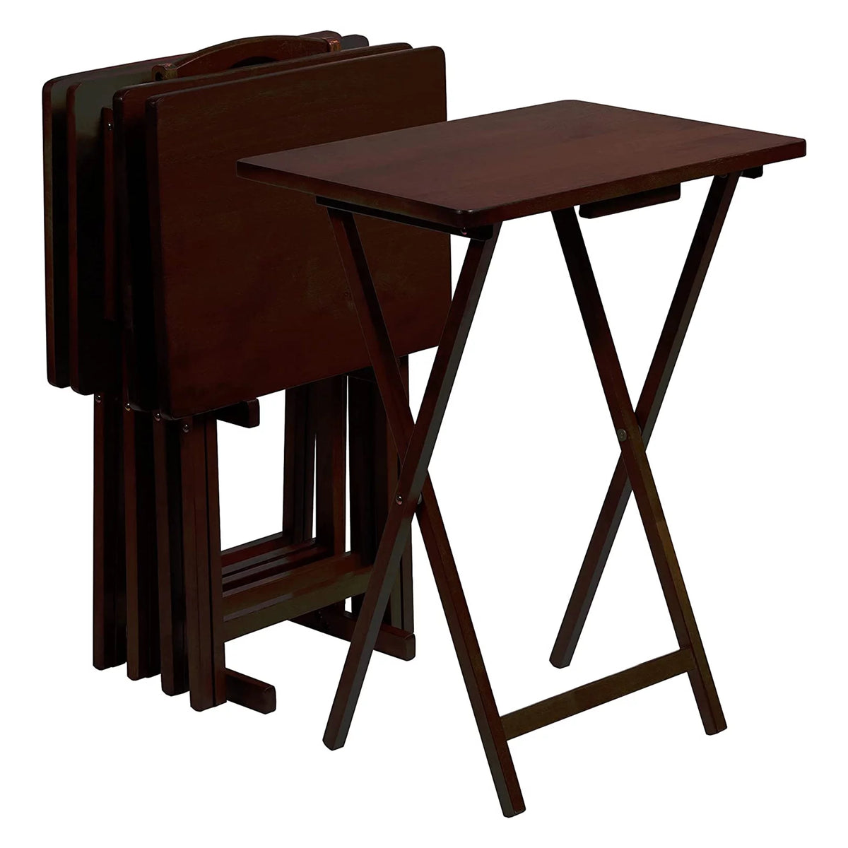 Folding TV Tray Tables with Storage Rack, Espresso, 5 Piece Set W324615