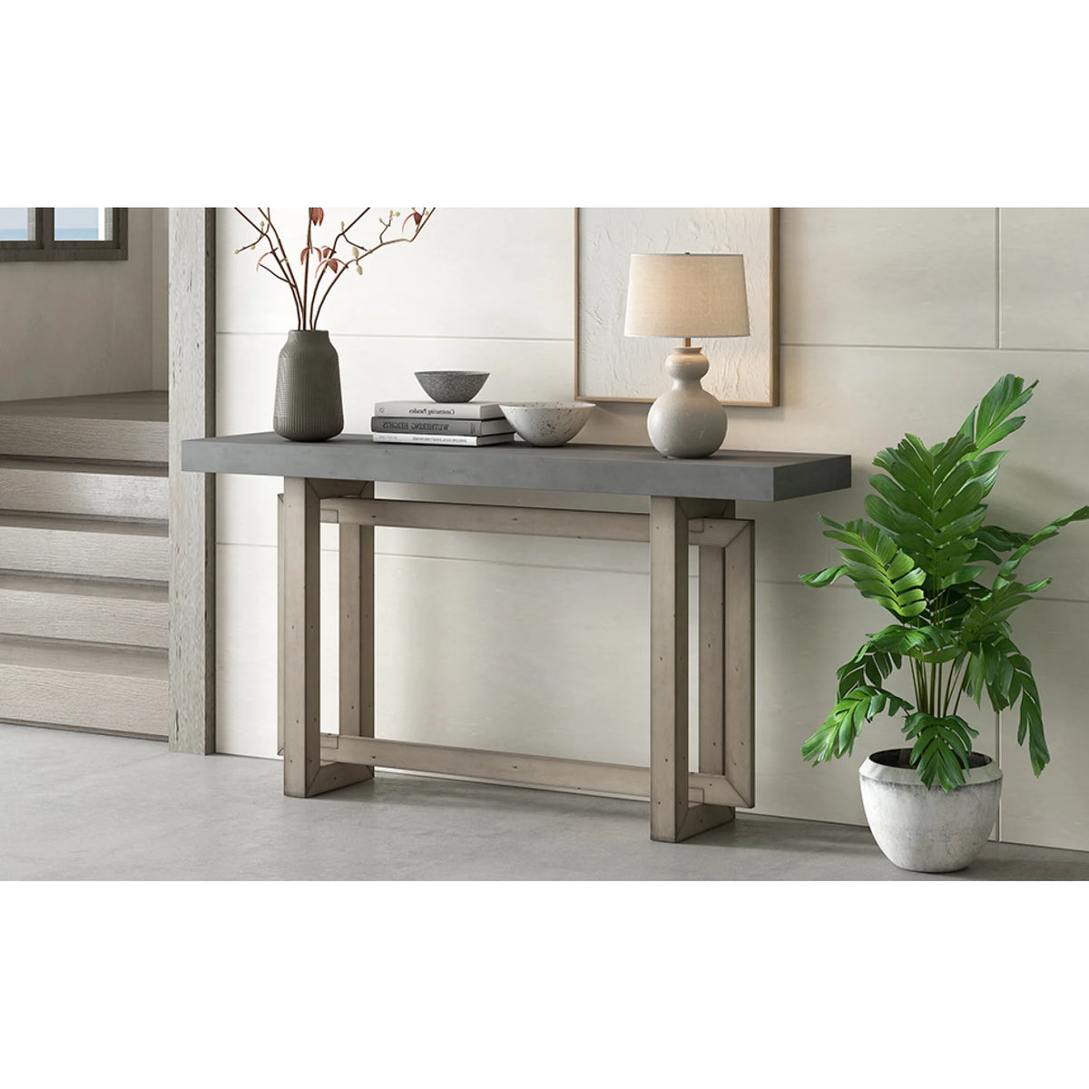 Contemporary Concrete Wood Top Console Table H8541