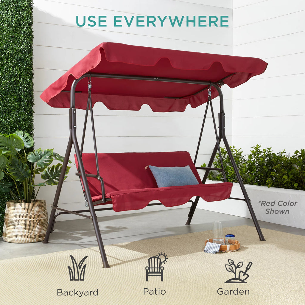 2-Person Convertible Canopy Swing Glider Lounge Chair with Removable Cushions Blue S776