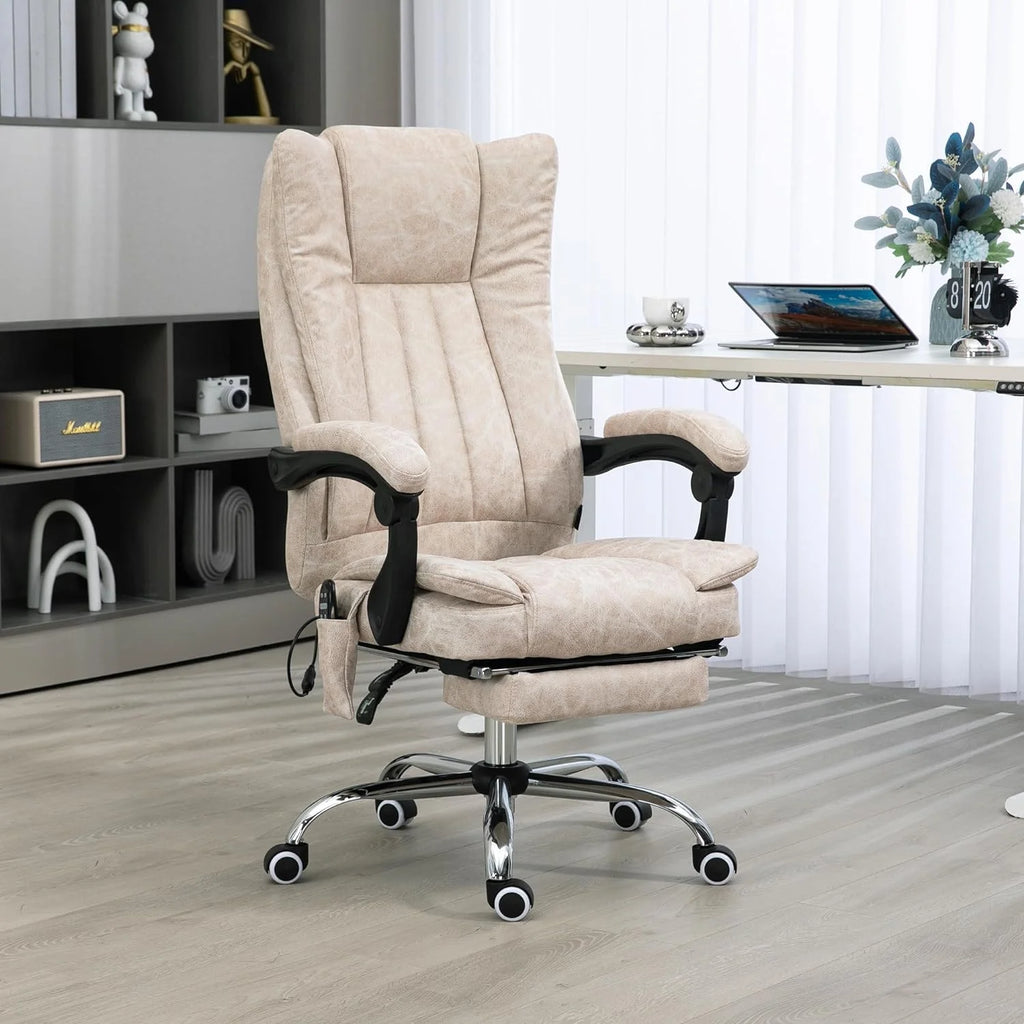 Cream White Microfiber High Back Office Chair with Massage and Footrest M298835