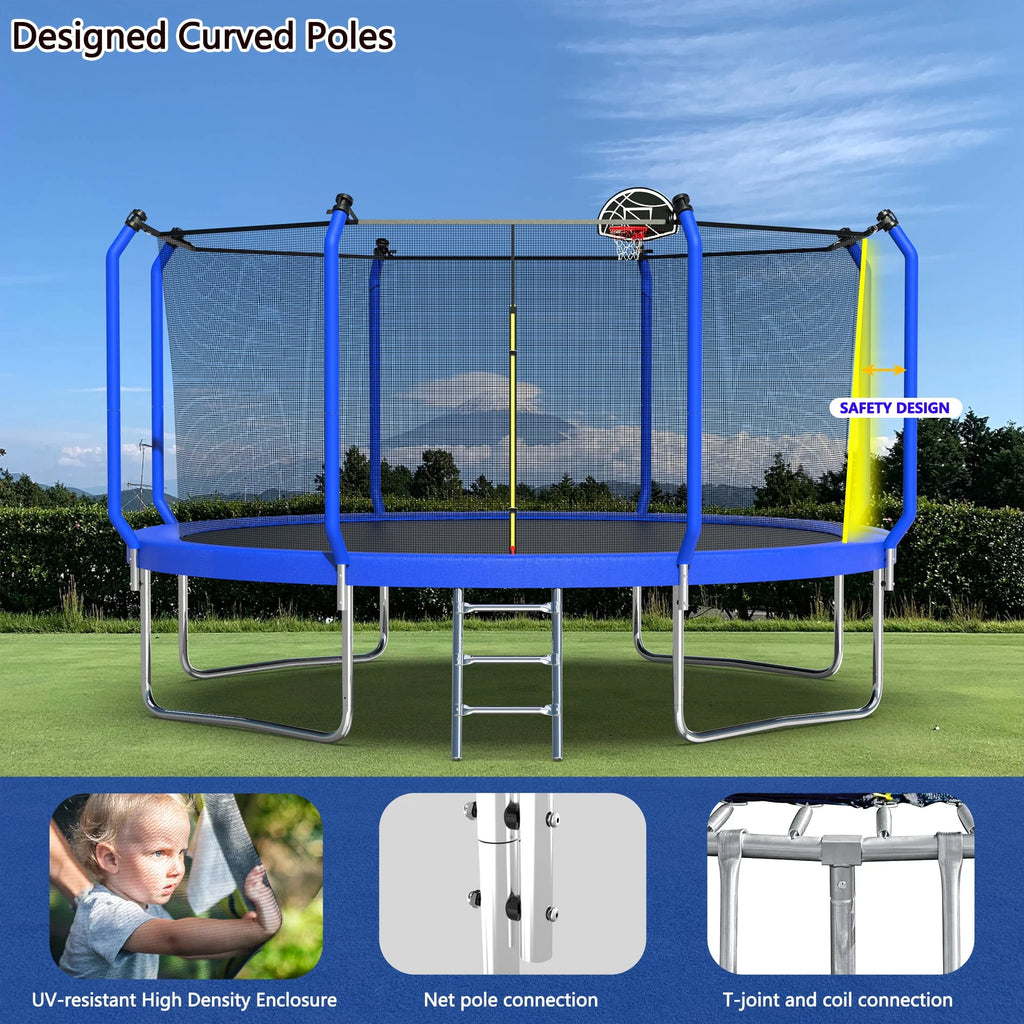 14FT Trampoline with Enclosure, Ladder, Basketball Hoop, Ball R56241