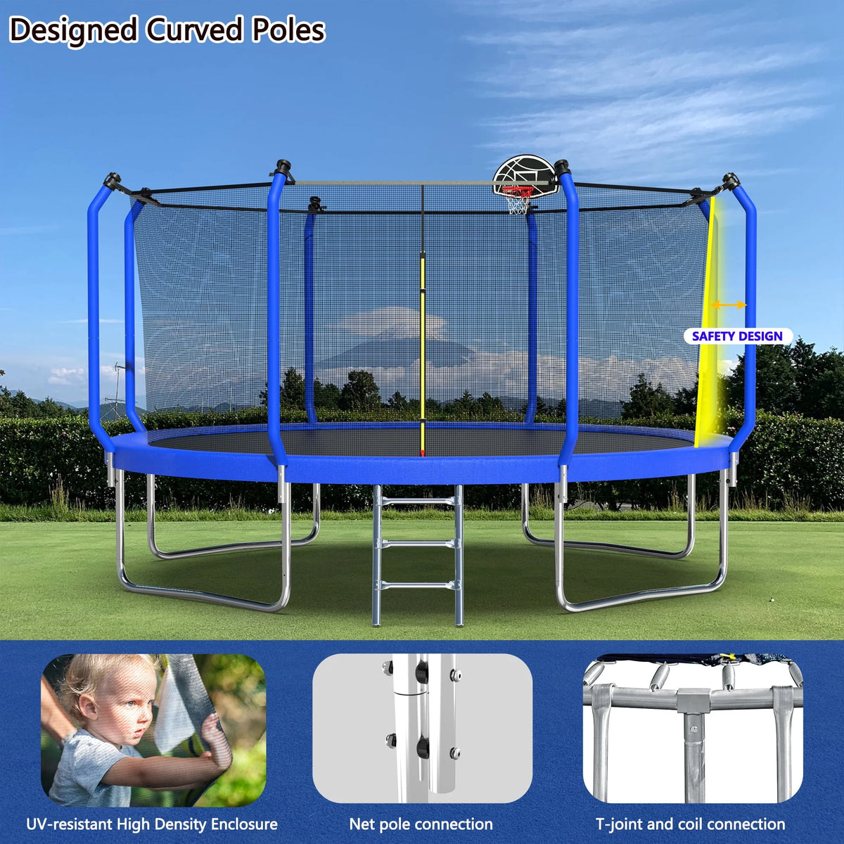 14FT Trampoline with Enclosure, Ladder, Basketball Hoop, Ball R56241