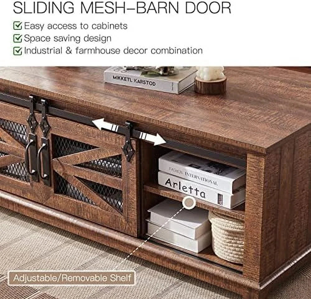 48'' Coffee Table with Electric Fireplace & Sliding Barn Doors S14785