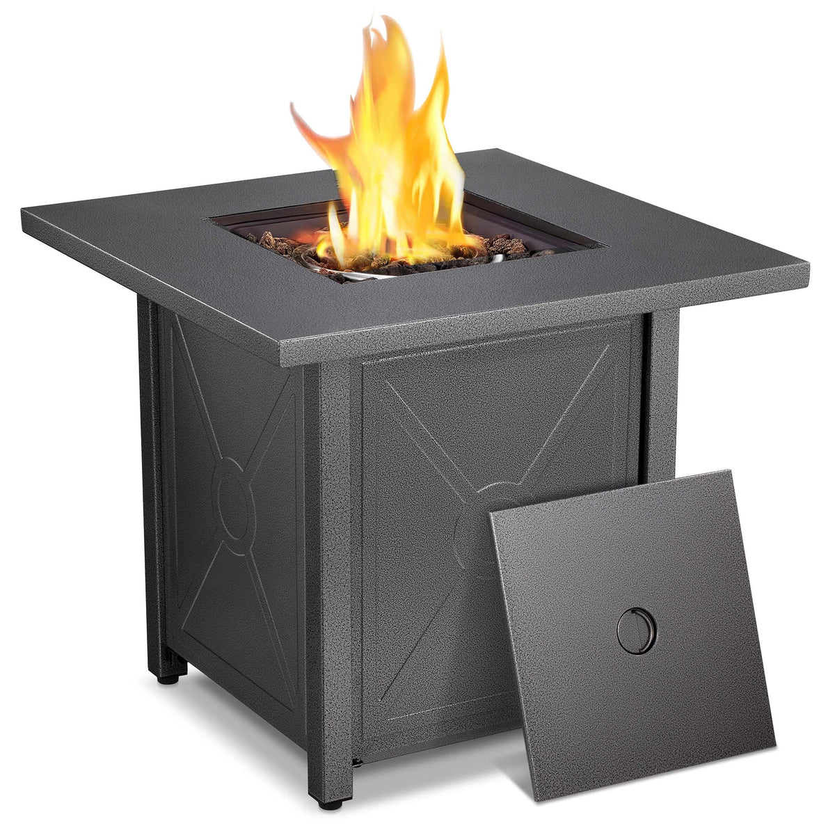 28in Square Propane Fire Pit with Lava Rocks 40000 BTU Q7887