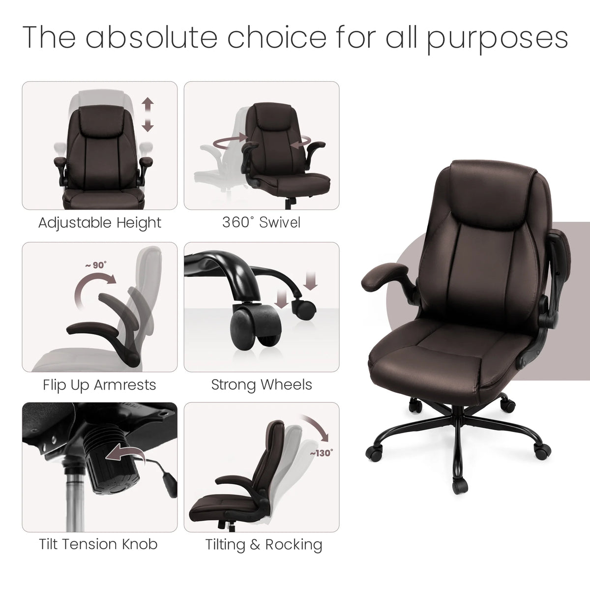 Brown Ergonomic PU Leather Office Chair U601