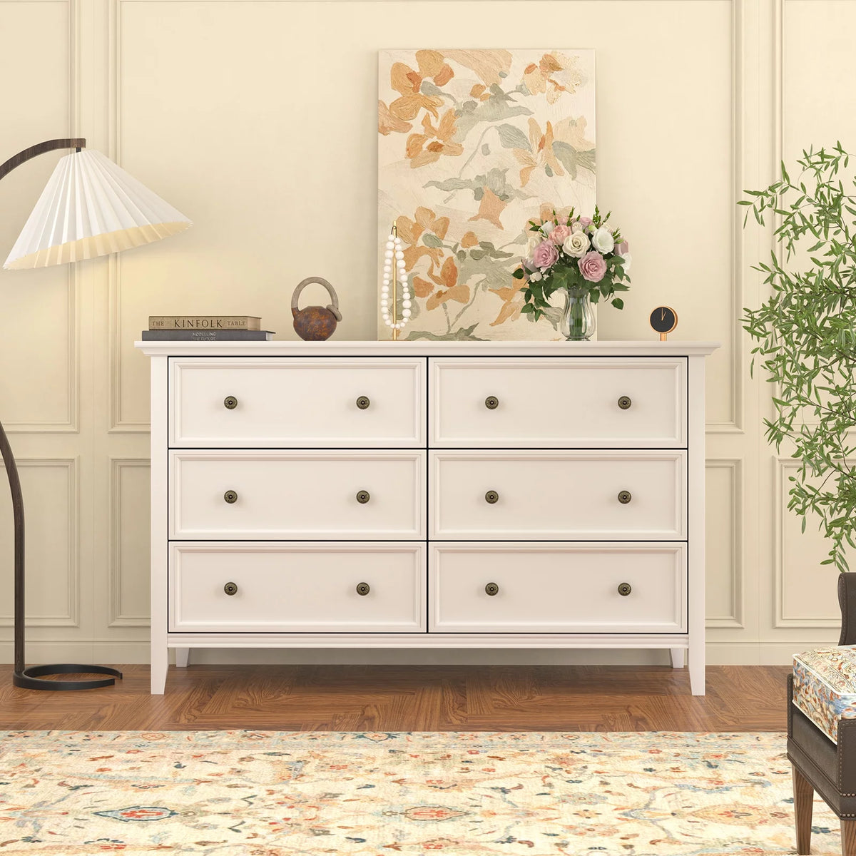 White 6 Drawer Solid Wood Dresser K37772