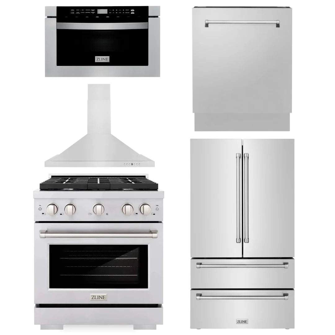 30 in. Gas Range, Range Hood, Microwave Drawer, Dishwasher, Refrigerator K3384