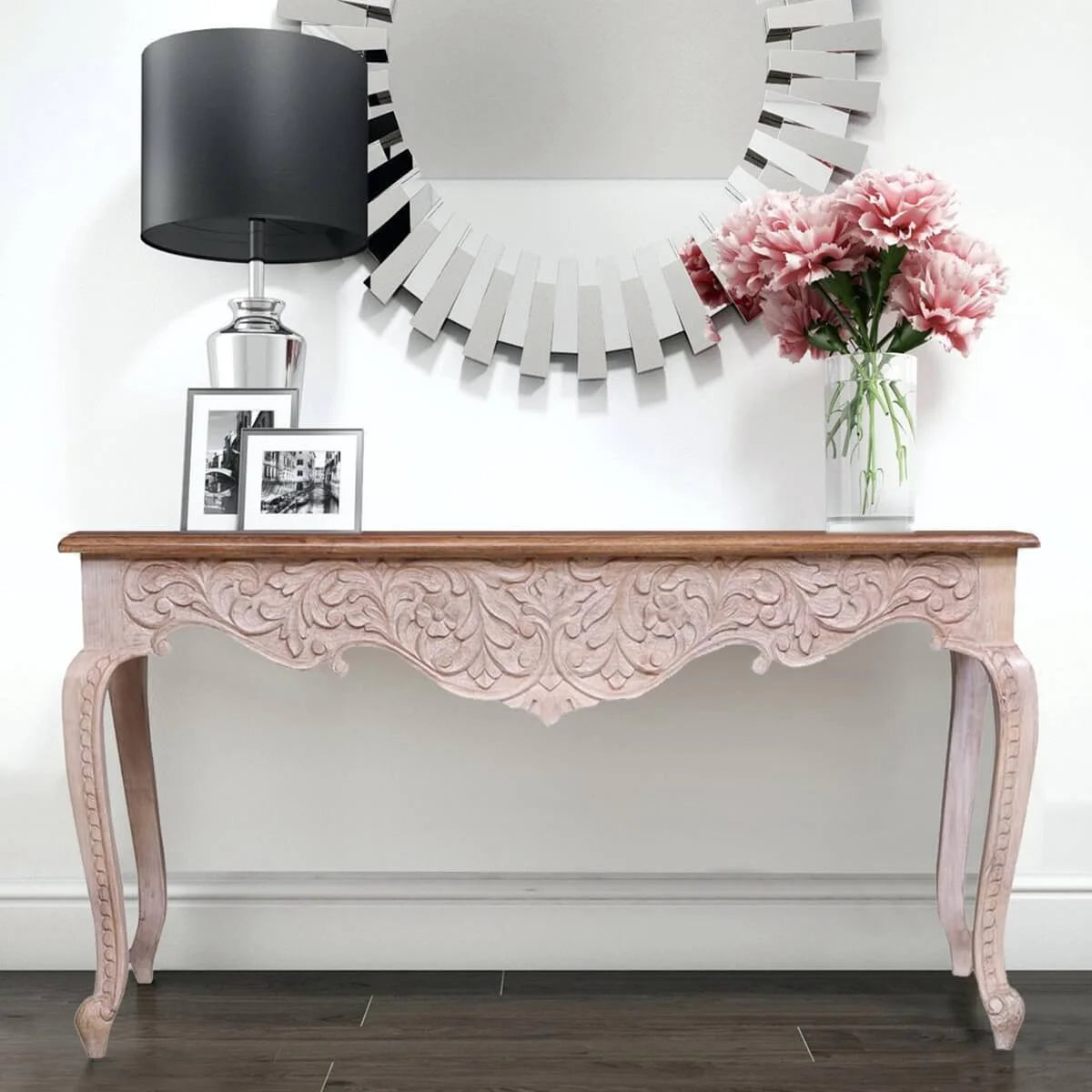 Reclaimed Wood Hand Carved Hall Table N301333