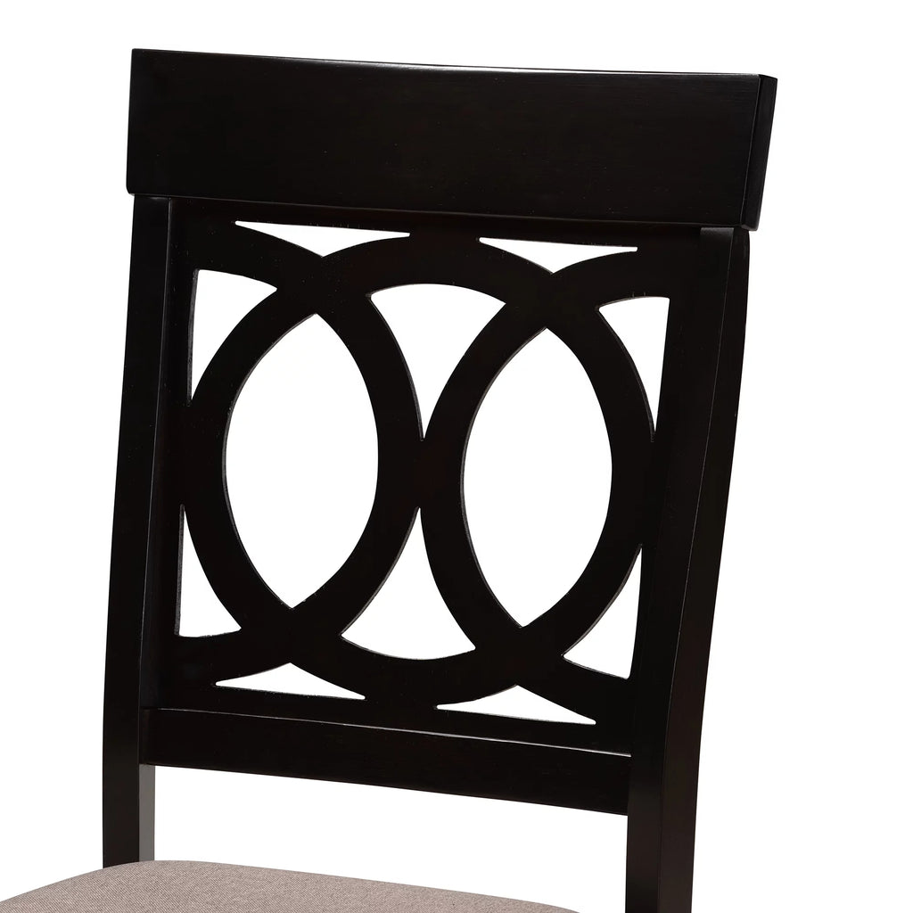 Sand Fabric Upholstered Dark Brown Wood 7-Piece Dining Set P980