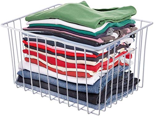 Large Wire Storage Baskets with Handles, Pearl White, Set of 3 O599258