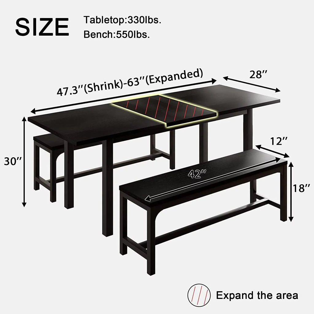Space Saving Extendable Dining Table Set with Benches X730289