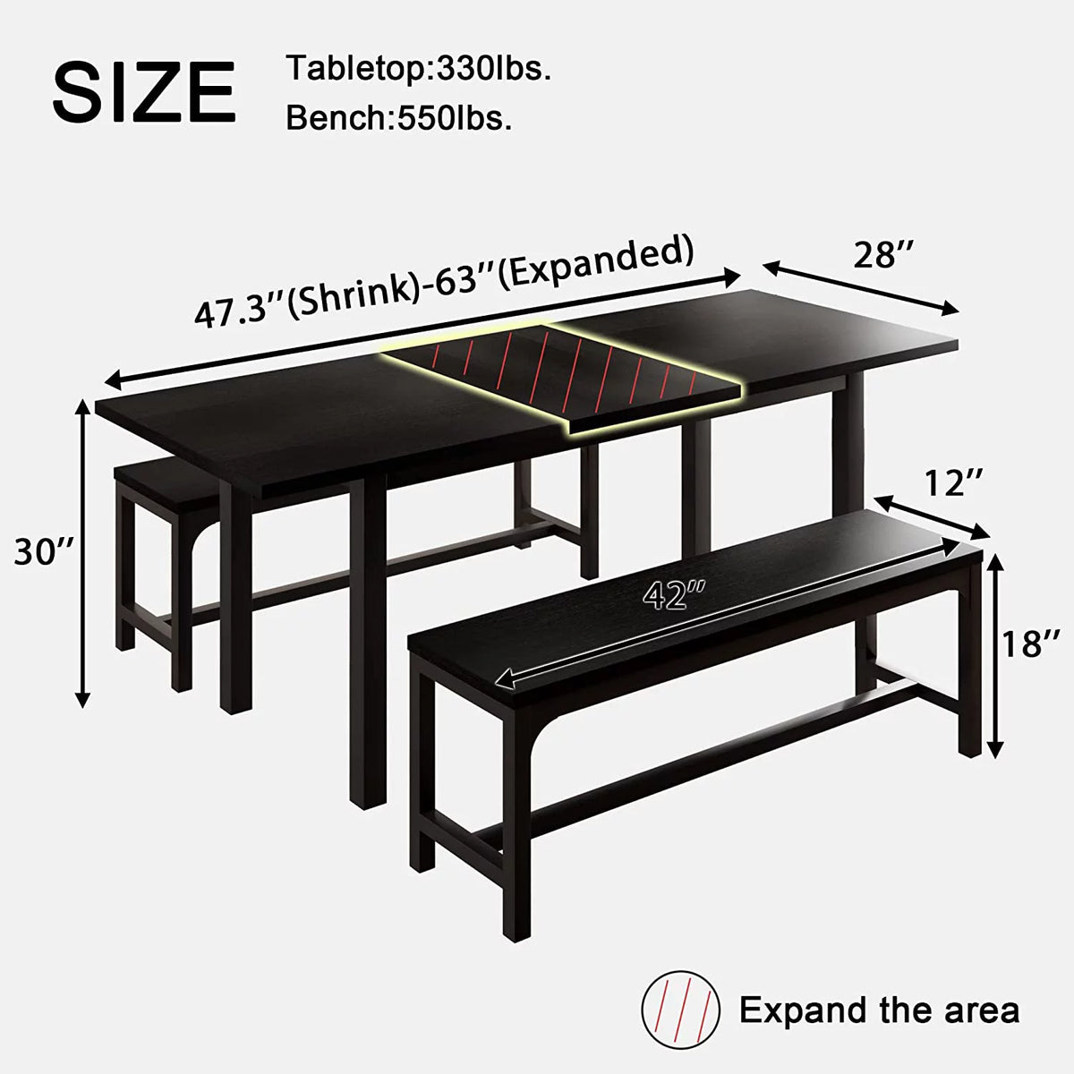 Space Saving Extendable Dining Table Set with Benches X730289