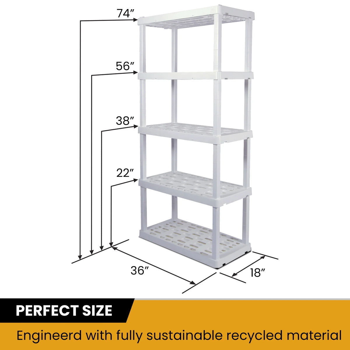 5 Shelf Plastic Garage Shelves, Pack of 4, White 750 lbs Capacity D409300