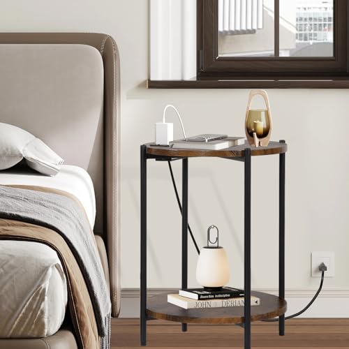 2 Tier Round Folding Side Table with Removable Tray L685