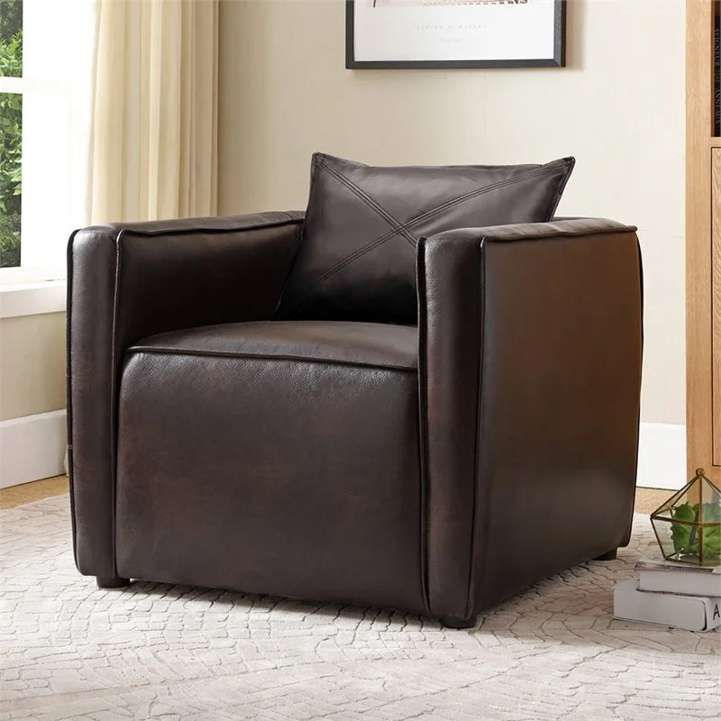 Brown Vinyl Upholstered Accent Chair with Arm Rests F56831