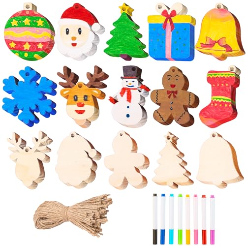 100 Pcs Unfinished Wood Ornaments with 8 Watercolor Pens N6219