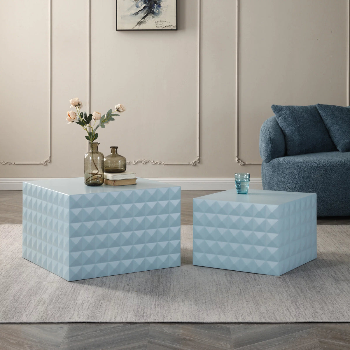 Blue Set of 2 Square Nesting Coffee Table B59904