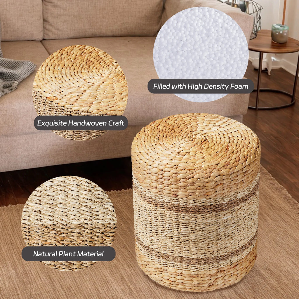 Seagrass Pouf Ottoman 14"x16" Round Footstool C274151