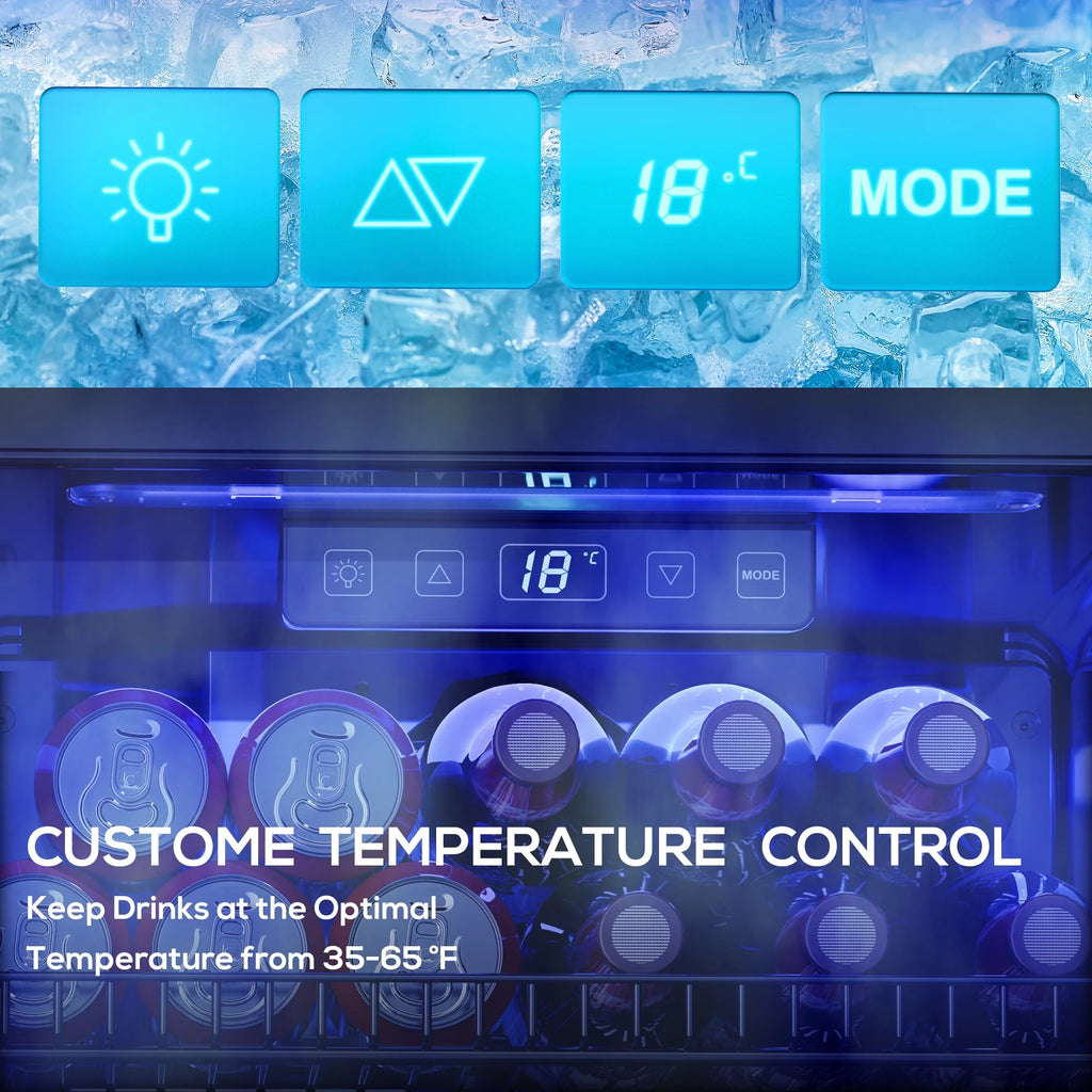 100 Can Beverage Refrigerator Cooler 2.47 Cu.ft Mini Fridge with Glass Door & Adjustable Shelves Y983