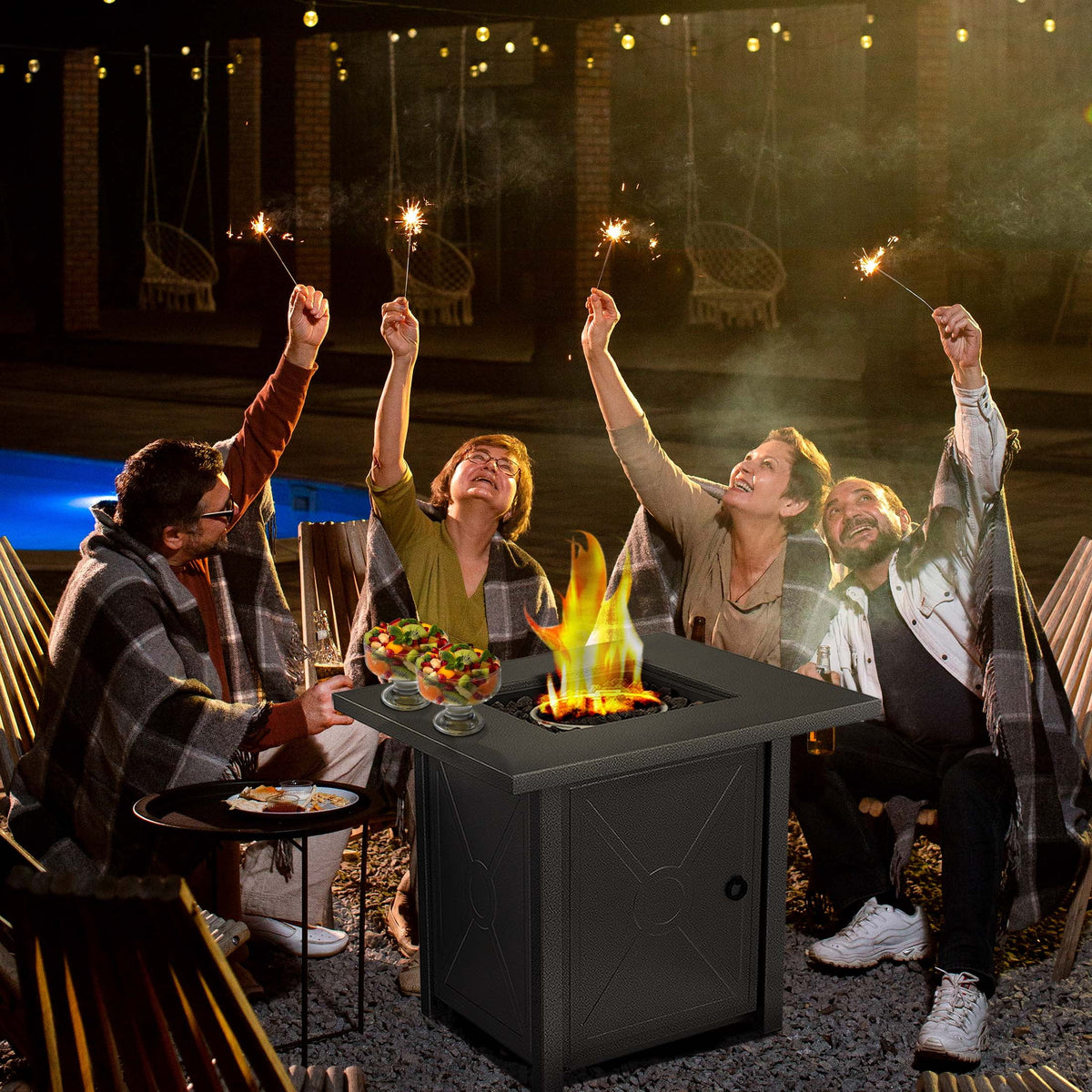 28in Square Propane Fire Pit with Lava Rocks 40000 BTU Q7887