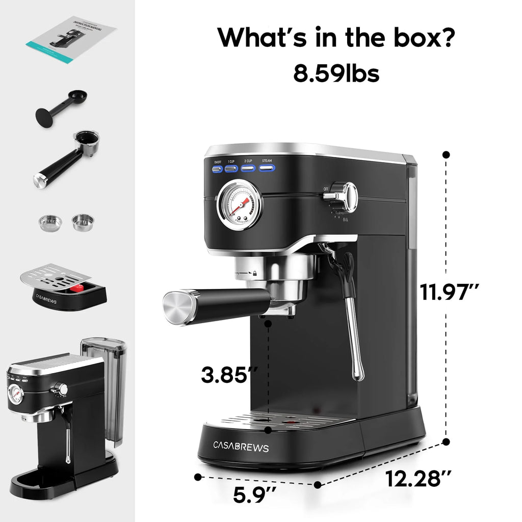 20 Bar Espresso Machine with Milk Frother Steam Wand, Stainless Steel F29421